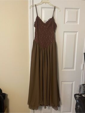 Brown Lace Bodice Maxi Dress - Women